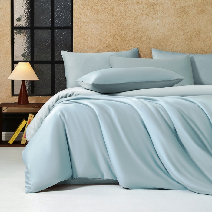 秀色家纺 2025新款A类60s新疆长绒棉纯棉四件套全棉床上用品纯色床单被套被罩三件套-米朵 米朵-天空蓝