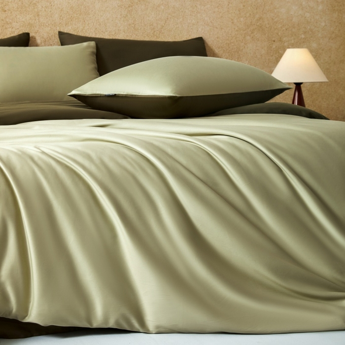 91家纺网 家纺一手货源 找家纺 秀色家纺 2025新款A类60s新疆长绒棉纯棉四件套全棉床上用品纯色床单被套被罩三件套-米朵 米朵-春水浅绿+橄榄深绿