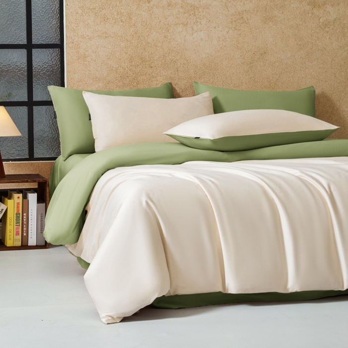 91家纺网 家纺一手货源 找家纺 秀色家纺 2025新款A类60s新疆长绒棉纯棉四件套全棉床上用品纯色床单被套被罩三件套-米朵 米朵-奶昔白+山栀茶