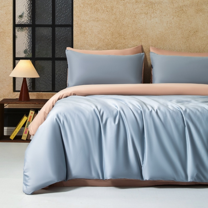 91家纺网 家纺一手货源 找家纺 秀色家纺 2025新款A类60s新疆长绒棉纯棉四件套全棉床上用品纯色床单被套被罩三件套-米朵 米朵-蓝莓粉