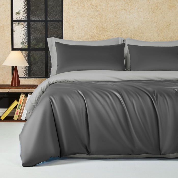 91家纺网 家纺一手货源 找家纺 秀色家纺 2025新款A类60s新疆长绒棉纯棉四件套全棉床上用品纯色床单被套被罩三件套-米朵 米朵-雅士灰+烟墨灰