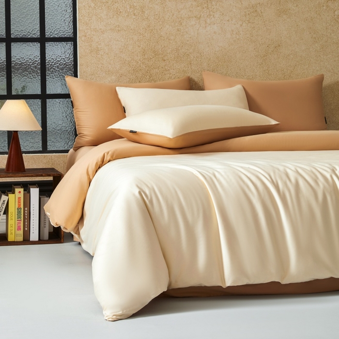 91家纺网 家纺一手货源 找家纺 秀色家纺 2025新款A类60s新疆长绒棉纯棉四件套全棉床上用品纯色床单被套被罩三件套-米朵 米朵-奶油柚子金