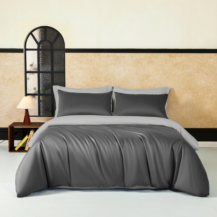 91家纺网 家纺一手货源 找家纺 秀色家纺 2025新款A类60s新疆长绒棉纯棉四件套全棉床上用品纯色床单被套被罩三件套-米朵 米朵-雅士灰+烟墨灰