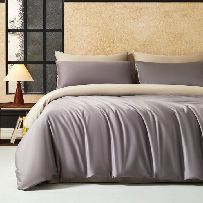 91家纺网 家纺一手货源 找家纺 秀色家纺 2025新款A类60s新疆长绒棉纯棉四件套全棉床上用品纯色床单被套被罩三件套-米朵 米朵-乌梅紫+香槟金