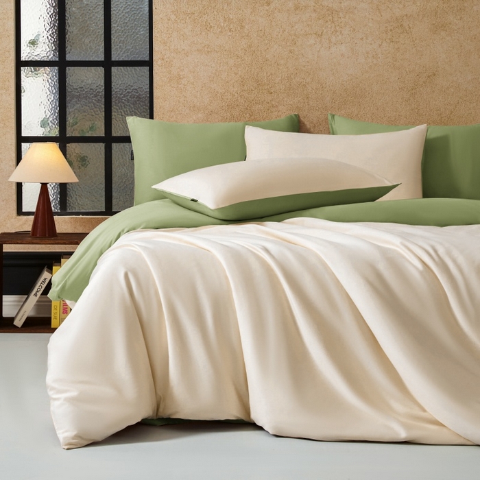 秀色家纺 2025新款A类60s新疆长绒棉纯棉四件套全棉床上用品纯色床单被套被罩三件套-米朵 米朵-奶昔白+山栀茶