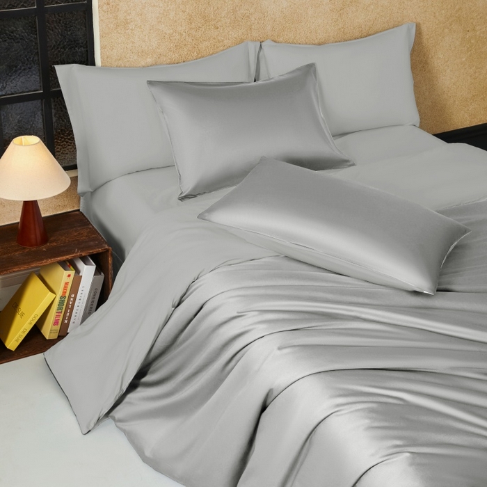 91家纺网 家纺一手货源 找家纺 秀色家纺 2025新款A类60s新疆长绒棉纯棉四件套全棉床上用品纯色床单被套被罩三件套-米朵 米朵-烟墨灰