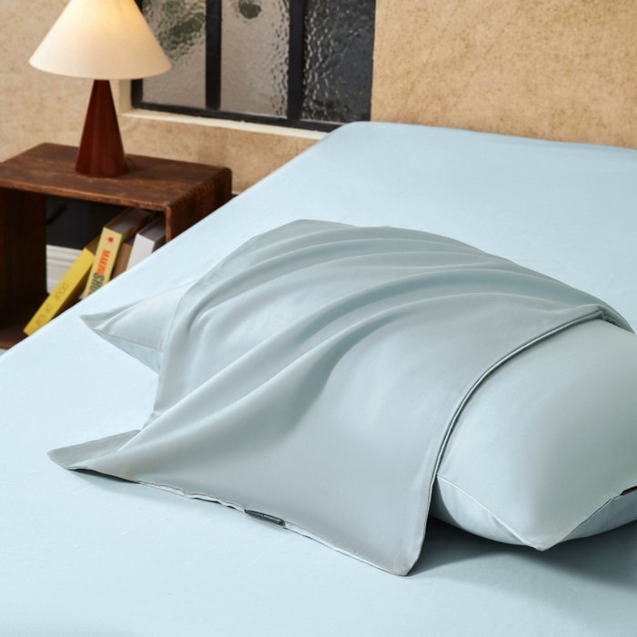 91家纺网 家纺一手货源 找家纺 秀色家纺 2025新款A类60s新疆长绒棉纯棉四件套全棉床上用品纯色床单被套被罩三件套-米朵 米朵-天空蓝