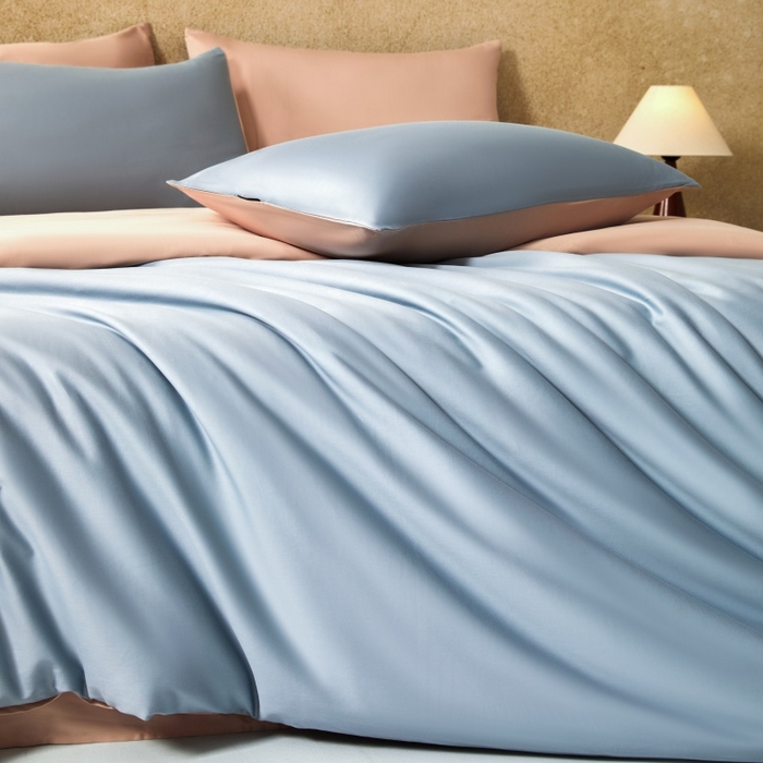 91家纺网 家纺一手货源 找家纺 秀色家纺 2025新款A类60s新疆长绒棉纯棉四件套全棉床上用品纯色床单被套被罩三件套-米朵 米朵-蓝莓粉