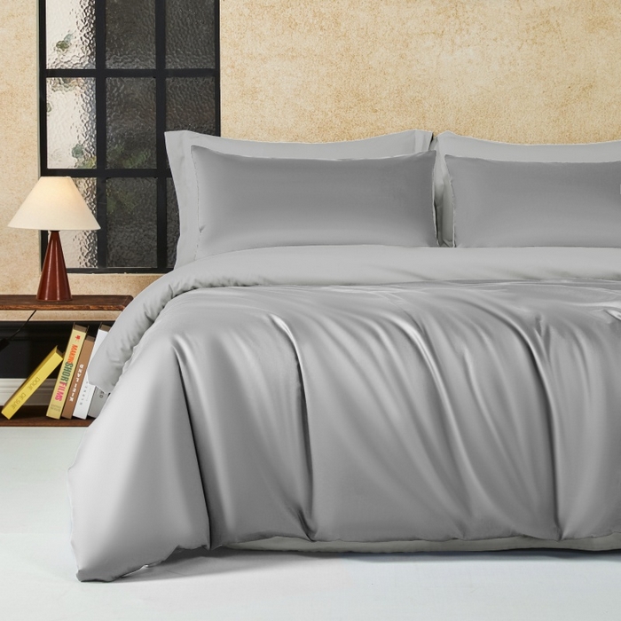 91家纺网 家纺一手货源 找家纺 秀色家纺 2025新款A类60s新疆长绒棉纯棉四件套全棉床上用品纯色床单被套被罩三件套-米朵 米朵-烟墨灰