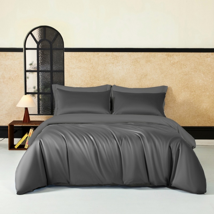 91家纺网 家纺一手货源 找家纺 秀色家纺 2025新款A类60s新疆长绒棉纯棉四件套全棉床上用品纯色床单被套被罩三件套-米朵 米朵-雅士灰