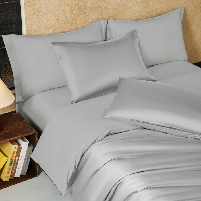 91家纺网 家纺一手货源 找家纺 秀色家纺 2025新款A类60s新疆长绒棉纯棉四件套全棉床上用品纯色床单被套被罩三件套-米朵 米朵-烟墨灰