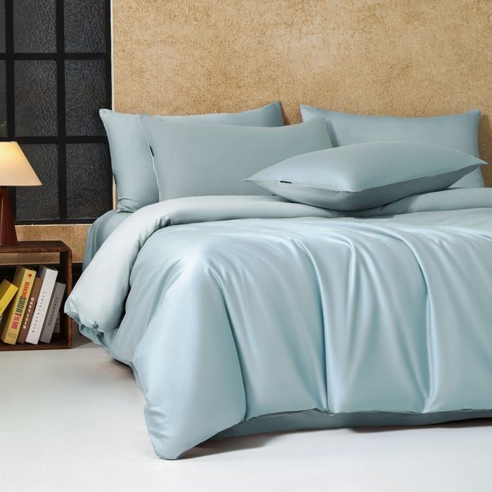 91家纺网 家纺一手货源 找家纺 秀色家纺 2025新款A类60s新疆长绒棉纯棉四件套全棉床上用品纯色床单被套被罩三件套-米朵 米朵-天空蓝