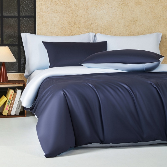 91家纺网 家纺一手货源 找家纺 秀色家纺 2025新款A类60s新疆长绒棉纯棉四件套全棉床上用品纯色床单被套被罩三件套-米朵 米朵-深空蓝+远山蓝