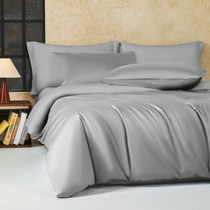 91家纺网 家纺一手货源 找家纺 秀色家纺 2025新款A类60s新疆长绒棉纯棉四件套全棉床上用品纯色床单被套被罩三件套-米朵 米朵-烟墨灰