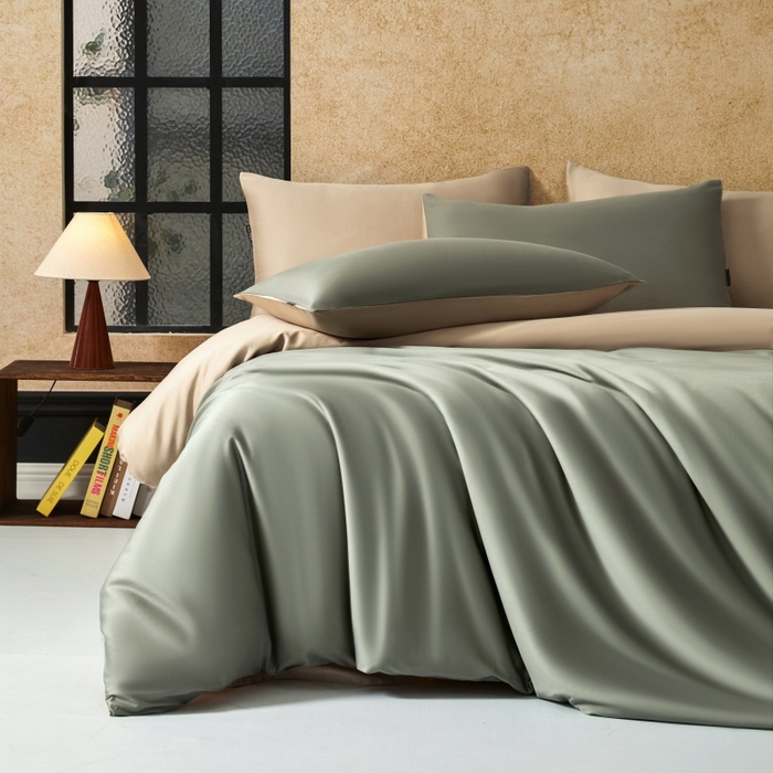 秀色家纺 2025新款A类60s新疆长绒棉纯棉四件套全棉床上用品纯色床单被套被罩三件套-米朵 米朵-琉璃香槟金