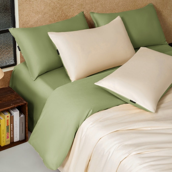 91家纺网 家纺一手货源 找家纺 秀色家纺 2025新款A类60s新疆长绒棉纯棉四件套全棉床上用品纯色床单被套被罩三件套-米朵 米朵-奶昔白+山栀茶