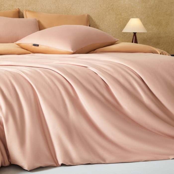 91家纺网 家纺一手货源 找家纺 秀色家纺 2025新款A类60s新疆长绒棉纯棉四件套全棉床上用品纯色床单被套被罩三件套-米朵 米朵-茱萸粉+香槟金