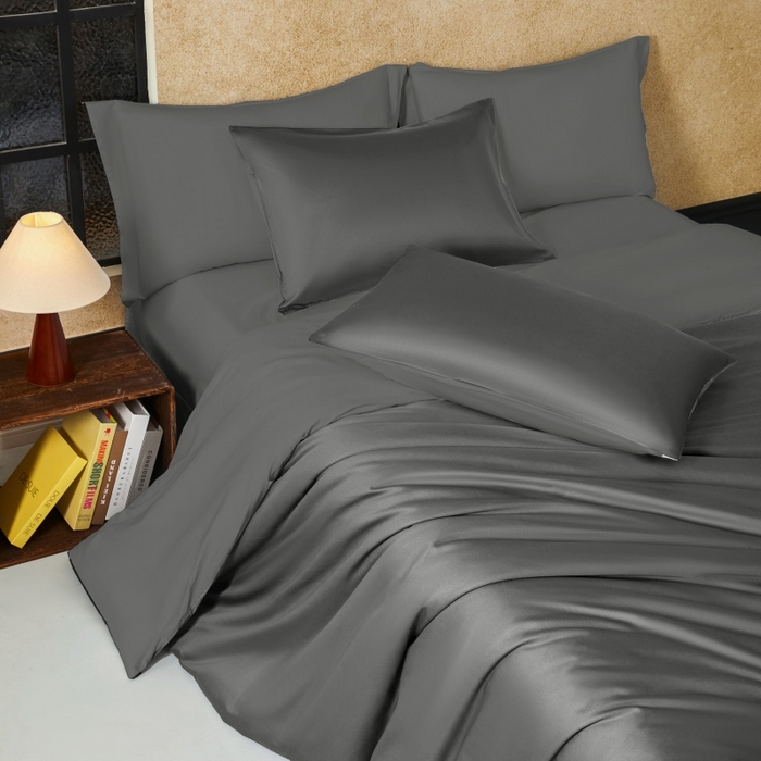 91家纺网 家纺一手货源 找家纺 秀色家纺 2025新款A类60s新疆长绒棉纯棉四件套全棉床上用品纯色床单被套被罩三件套-米朵 米朵-雅士灰