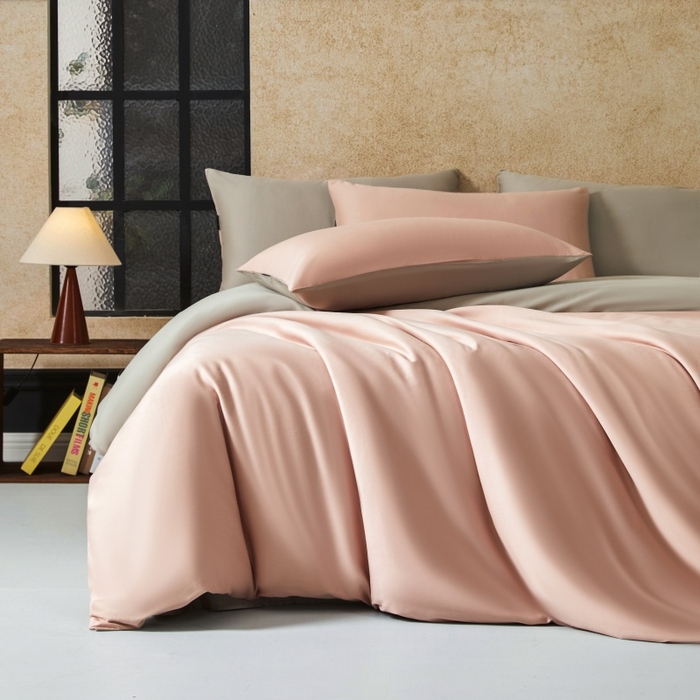 秀色家纺 2025新款A类60s新疆长绒棉纯棉四件套全棉床上用品纯色床单被套被罩三件套-米朵 米朵-蕊粉灰