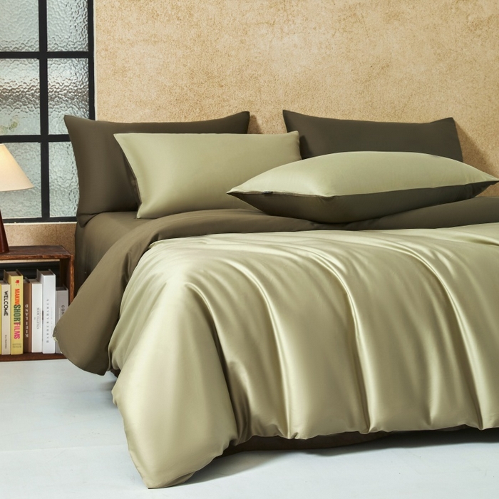 91家纺网 家纺一手货源 找家纺 秀色家纺 2025新款A类60s新疆长绒棉纯棉四件套全棉床上用品纯色床单被套被罩三件套-米朵 米朵-春水浅绿+橄榄深绿