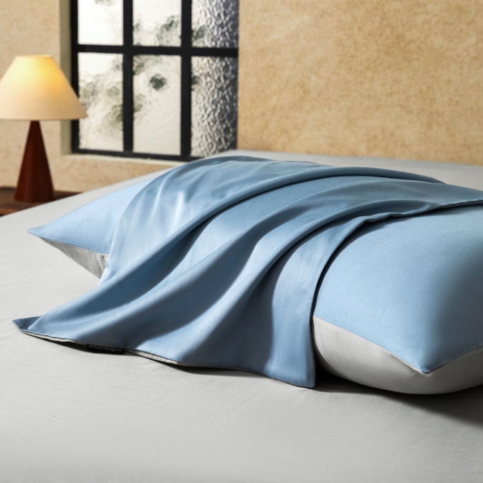 91家纺网 家纺一手货源 找家纺 秀色家纺 2025新款A类60s新疆长绒棉纯棉四件套全棉床上用品纯色床单被套被罩三件套-米朵 米朵-静谧蓝+烟墨灰