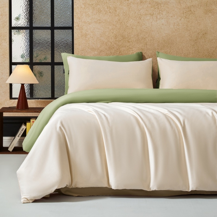 91家纺网 家纺一手货源 找家纺 秀色家纺 2025新款A类60s新疆长绒棉纯棉四件套全棉床上用品纯色床单被套被罩三件套-米朵 米朵-奶昔白+山栀茶