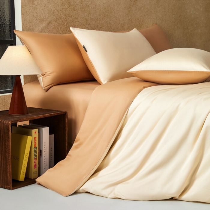 91家纺网 家纺一手货源 找家纺 秀色家纺 2025新款A类60s新疆长绒棉纯棉四件套全棉床上用品纯色床单被套被罩三件套-米朵 米朵-奶油柚子金