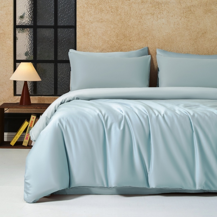 91家纺网 家纺一手货源 找家纺 秀色家纺 2025新款A类60s新疆长绒棉纯棉四件套全棉床上用品纯色床单被套被罩三件套-米朵 米朵-天空蓝