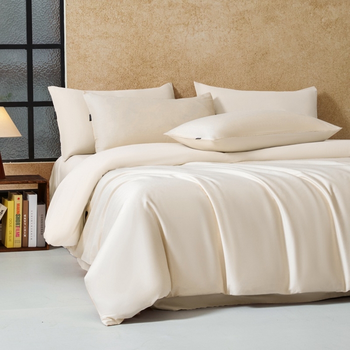 91家纺网 家纺一手货源 找家纺 秀色家纺 2025新款A类60s新疆长绒棉纯棉四件套全棉床上用品纯色床单被套被罩三件套-米朵 米朵-奶昔白