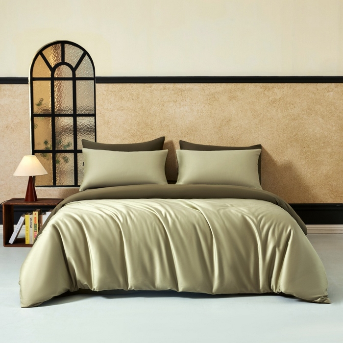 91家纺网 家纺一手货源 找家纺 秀色家纺 2025新款A类60s新疆长绒棉纯棉四件套全棉床上用品纯色床单被套被罩三件套-米朵 米朵-春水浅绿+橄榄深绿