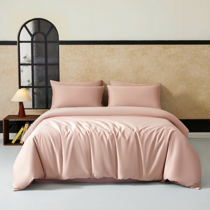 91家纺网 家纺一手货源 找家纺 秀色家纺 2025新款A类60s新疆长绒棉纯棉四件套全棉床上用品纯色床单被套被罩三件套-米朵 米朵-茱萸粉