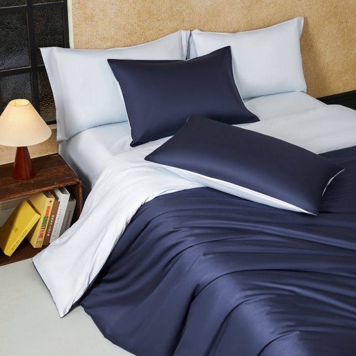 91家纺网 家纺一手货源 找家纺 秀色家纺 2025新款A类60s新疆长绒棉纯棉四件套全棉床上用品纯色床单被套被罩三件套-米朵 米朵-深空蓝+远山蓝