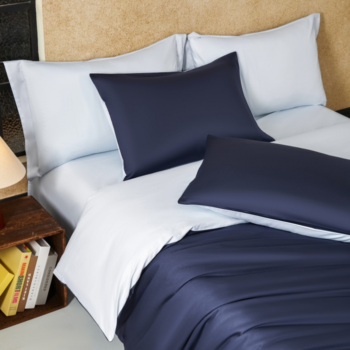 91家纺网 家纺一手货源 找家纺 秀色家纺 2025新款A类60s新疆长绒棉纯棉四件套全棉床上用品纯色床单被套被罩三件套-米朵 米朵-深空蓝+远山蓝