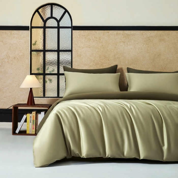 91家纺网 家纺一手货源 找家纺 秀色家纺 2025新款A类60s新疆长绒棉纯棉四件套全棉床上用品纯色床单被套被罩三件套-米朵 米朵-春水浅绿+橄榄深绿