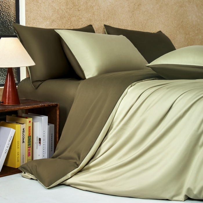 91家纺网 家纺一手货源 找家纺 秀色家纺 2025新款A类60s新疆长绒棉纯棉四件套全棉床上用品纯色床单被套被罩三件套-米朵 米朵-春水浅绿+橄榄深绿