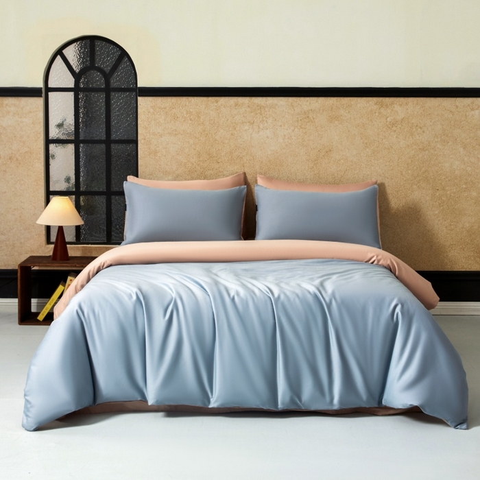 91家纺网 家纺一手货源 找家纺 秀色家纺 2025新款A类60s新疆长绒棉纯棉四件套全棉床上用品纯色床单被套被罩三件套-米朵 米朵-蓝莓粉