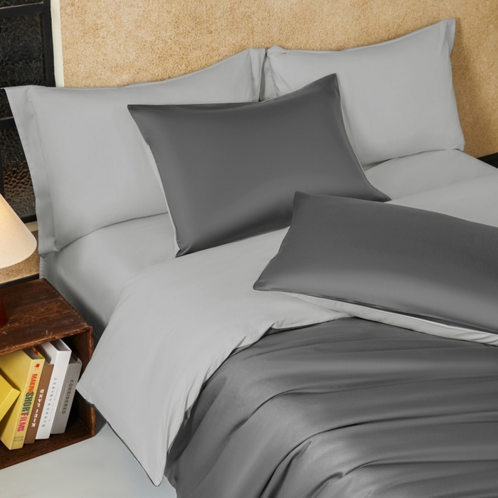 91家纺网 家纺一手货源 找家纺 秀色家纺 2025新款A类60s新疆长绒棉纯棉四件套全棉床上用品纯色床单被套被罩三件套-米朵 米朵-雅士灰+烟墨灰