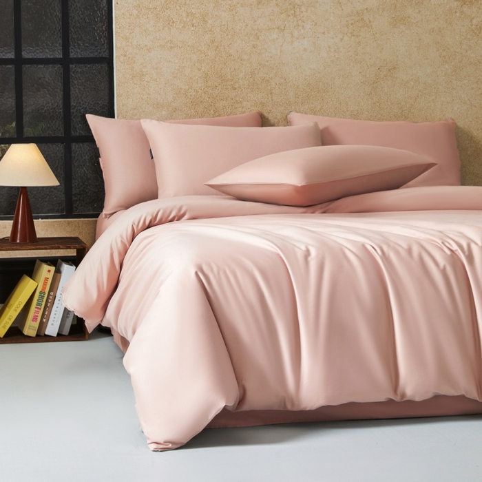 91家纺网 家纺一手货源 找家纺 秀色家纺 2025新款A类60s新疆长绒棉纯棉四件套全棉床上用品纯色床单被套被罩三件套-米朵 米朵-茱萸粉