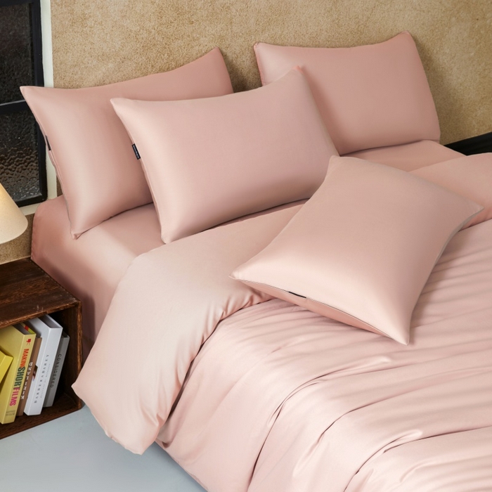 91家纺网 家纺一手货源 找家纺 秀色家纺 2025新款A类60s新疆长绒棉纯棉四件套全棉床上用品纯色床单被套被罩三件套-米朵 米朵-茱萸粉