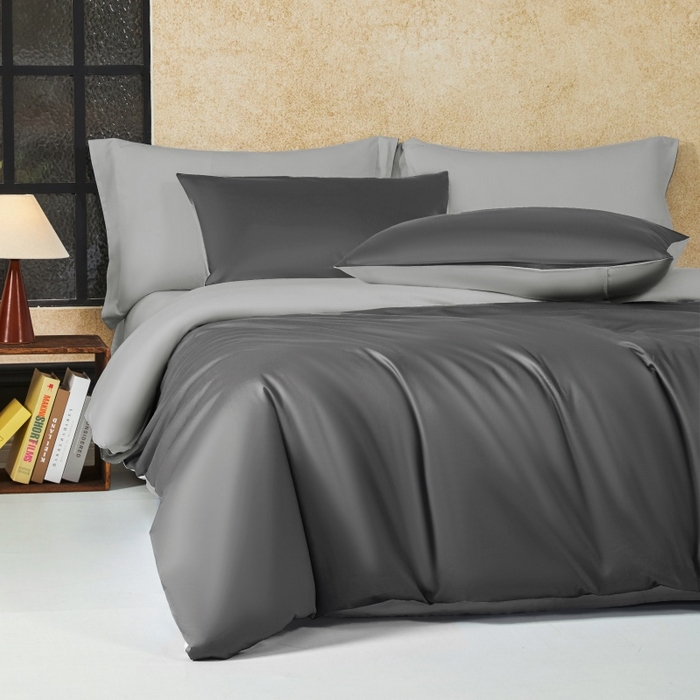 91家纺网 家纺一手货源 找家纺 秀色家纺 2025新款A类60s新疆长绒棉纯棉四件套全棉床上用品纯色床单被套被罩三件套-米朵 米朵-雅士灰+烟墨灰