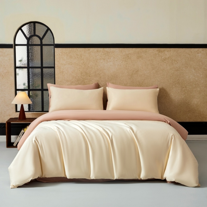 91家纺网 家纺一手货源 找家纺 秀色家纺 2025新款A类60s新疆长绒棉纯棉四件套全棉床上用品纯色床单被套被罩三件套-米朵 米朵-蜜桃奶油