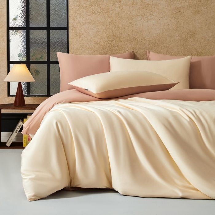 秀色家纺 2025新款A类60s新疆长绒棉纯棉四件套全棉床上用品纯色床单被套被罩三件套-米朵 米朵-蜜桃奶油