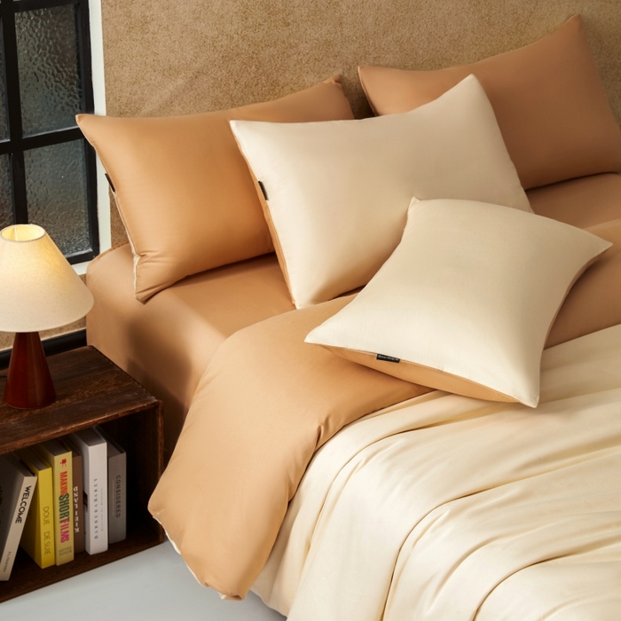 91家纺网 家纺一手货源 找家纺 秀色家纺 2025新款A类60s新疆长绒棉纯棉四件套全棉床上用品纯色床单被套被罩三件套-米朵 米朵-奶油柚子金