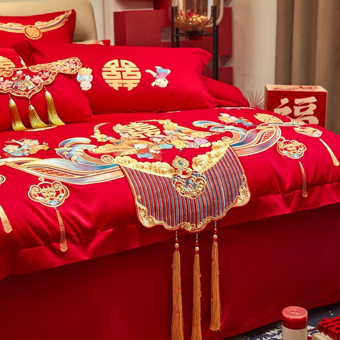 91家纺网 家纺一手货源 找家纺 东方合美（原：皇家传奇） 2025新款新中式纯棉刺绣长绒棉四件套 百子贺喜