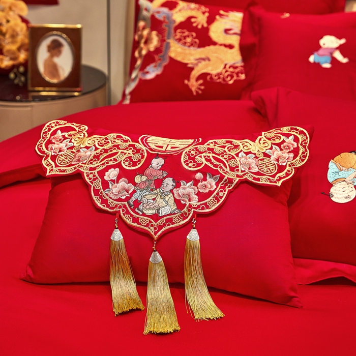 91家纺网 家纺一手货源 找家纺 东方合美（原：皇家传奇） 2025新款新中式纯棉刺绣长绒棉四件套 百子贺喜