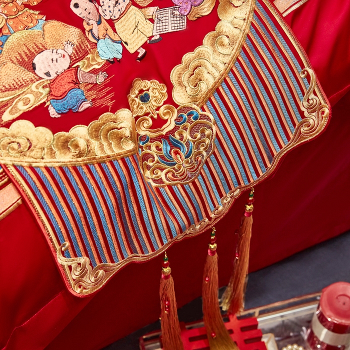 91家纺网 家纺一手货源 找家纺 东方合美（原：皇家传奇） 2025新款新中式纯棉刺绣长绒棉四件套 百子贺喜