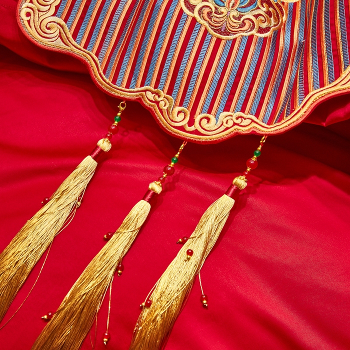 91家纺网 家纺一手货源 找家纺 东方合美（原：皇家传奇） 2025新款新中式纯棉刺绣长绒棉四件套 百子贺喜