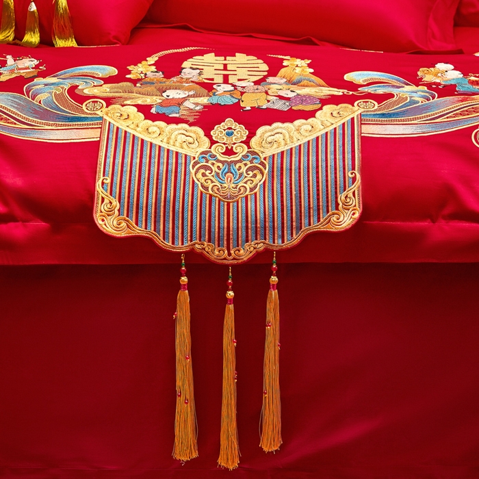 91家纺网 家纺一手货源 找家纺 东方合美（原：皇家传奇） 2025新款新中式纯棉刺绣长绒棉四件套 百子贺喜