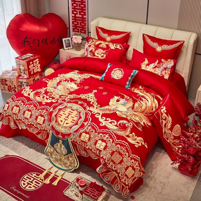 91家纺网 家纺一手货源 找家纺 东方合美（原：皇家传奇） 2025新款新中式纯棉刺绣长绒棉四件套 龙章凤姿