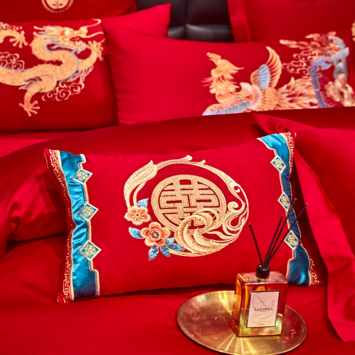 91家纺网 家纺一手货源 找家纺 东方合美（原：皇家传奇） 2025新款新中式纯棉刺绣长绒棉四件套 龙凤喜韵